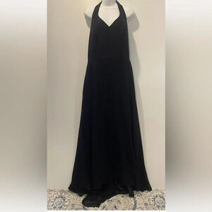 Alfred Angelo Black Halter‎ Formal Dress Gown Beaded Mini Train Womens 12